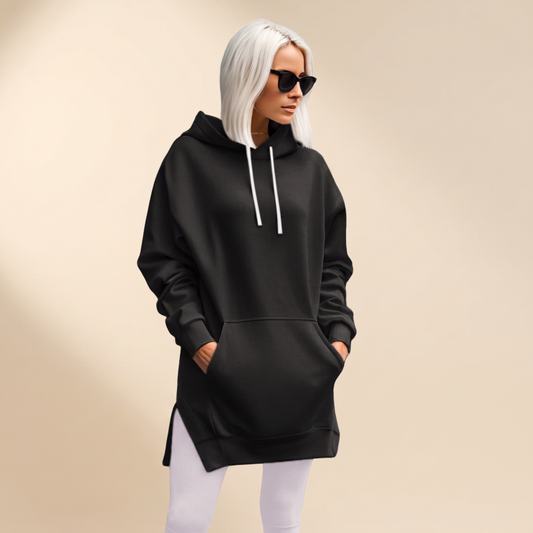 Avelmere Soft-Fleece Hoodie Dress - Black
