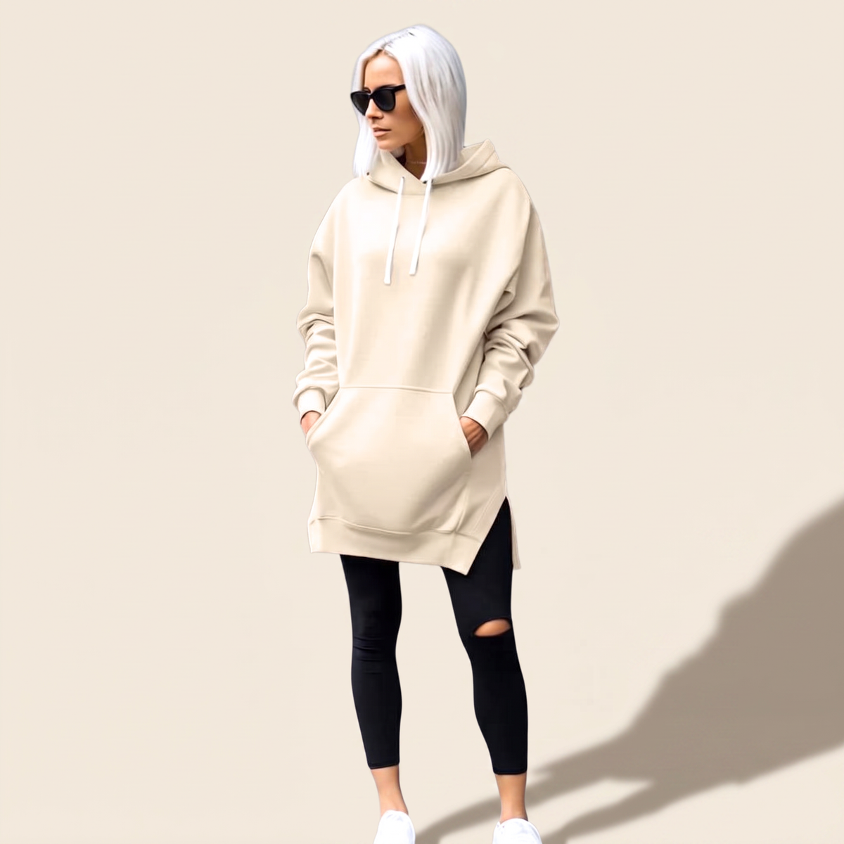 Avelmere Soft-Fleece Hoodie Dress - Cream