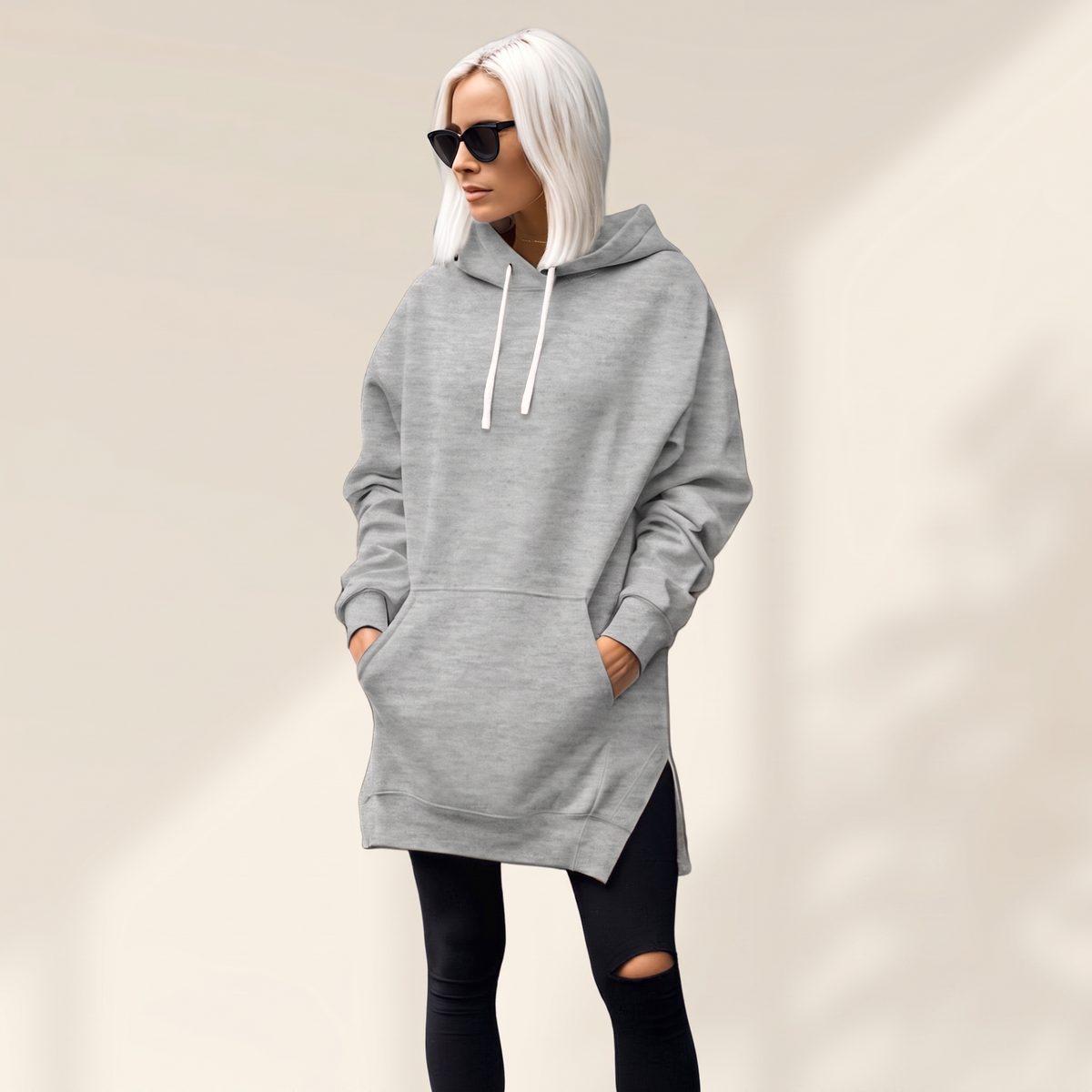 Avelmere Soft-Fleece Hoodie Dress - Grey