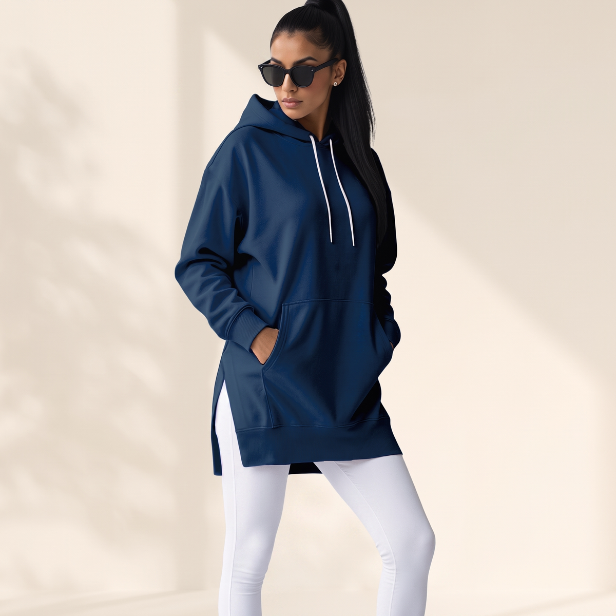 Avelmere Soft-Fleece Hoodie Dress - Navy Blue