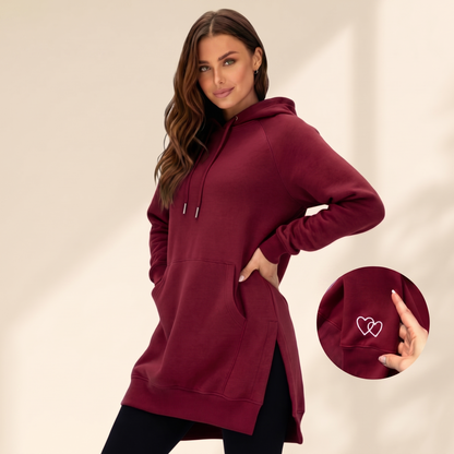 Avelmere Soft-Fleece Hoodie Dress - Red + Heart Sleeve
