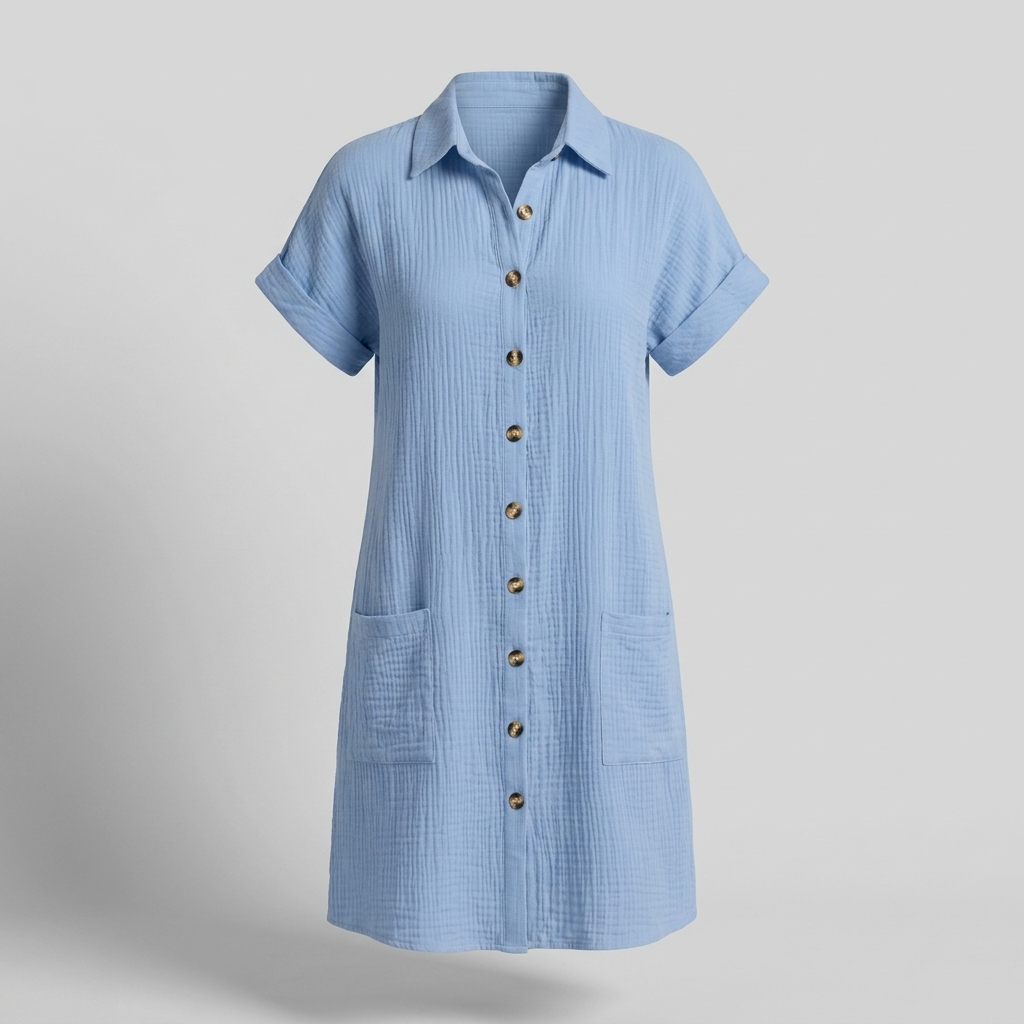 Avenleigh Buttoned Shirt Dress - Light Blue