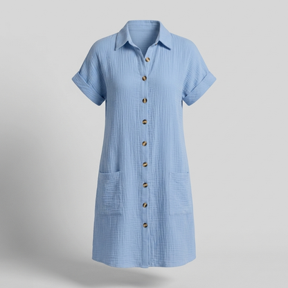 Avenleigh Buttoned Shirt Dress - Light Blue