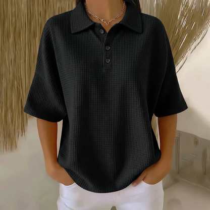 Banbury Soft Waffle Polo Blouse - Black