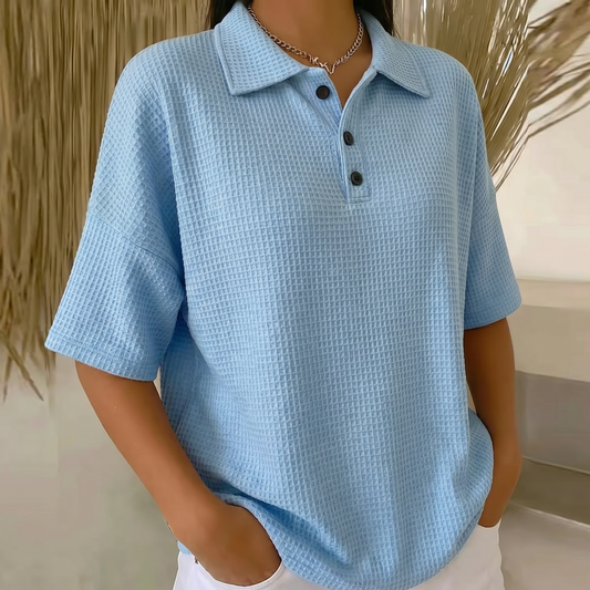 Banbury Soft Waffle Polo Blouse - Blue