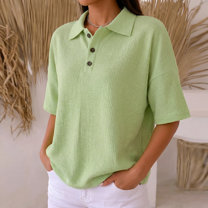 Banbury Soft Waffle Polo Blouse - Green