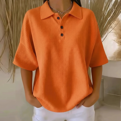 Banbury Soft Waffle Polo Blouse - Orange