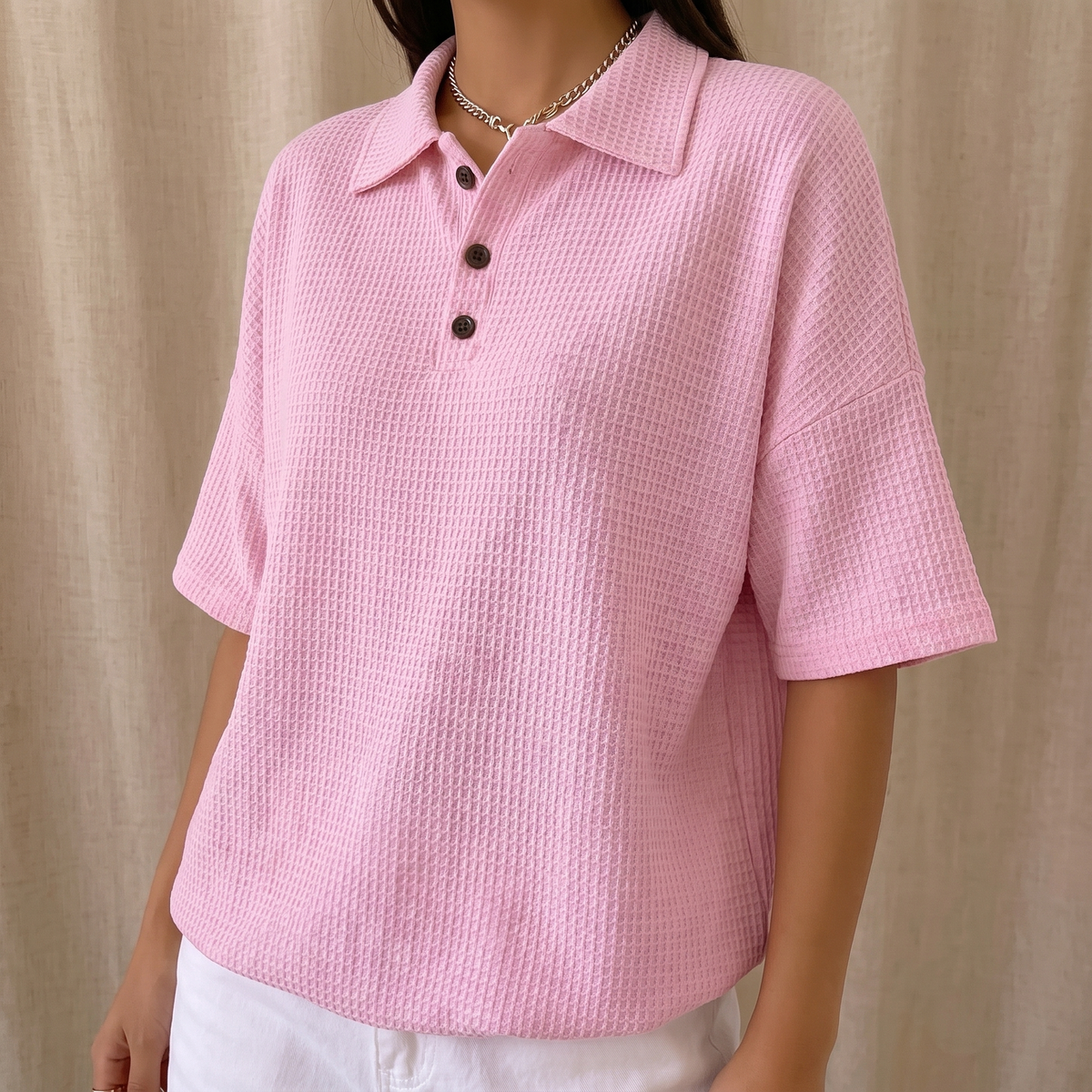 Banbury Soft Waffle Polo Blouse - Pink
