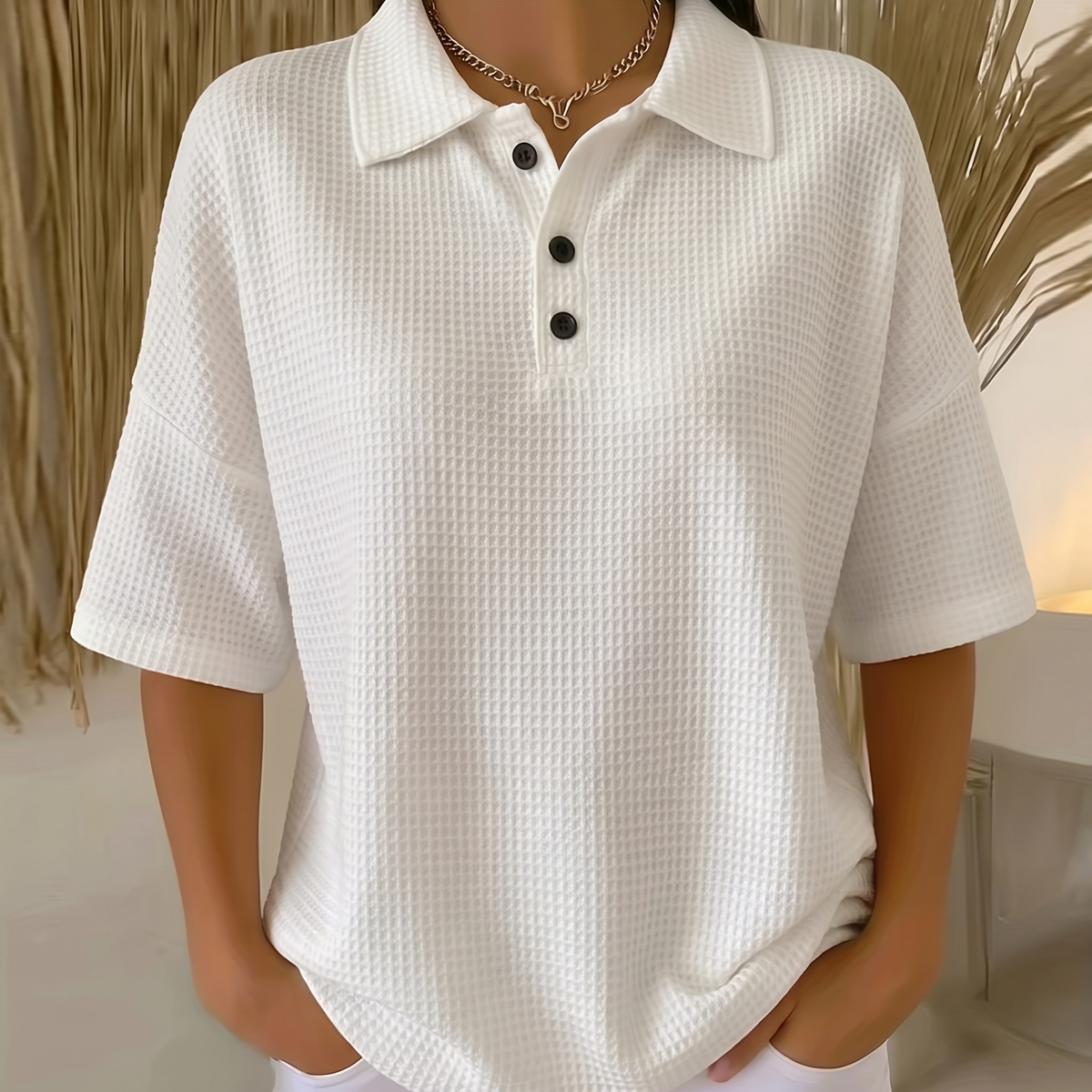 Banbury Soft Waffle Polo Blouse - White