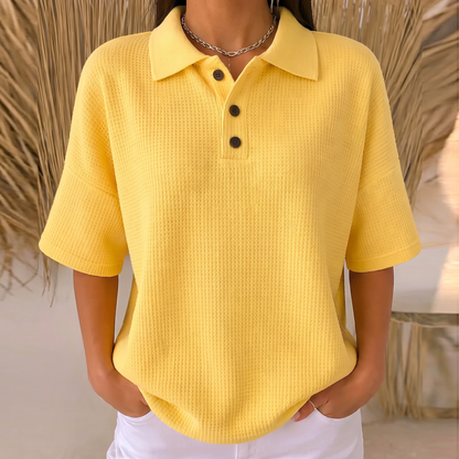 Banbury Soft Waffle Polo Blouse - Yellow