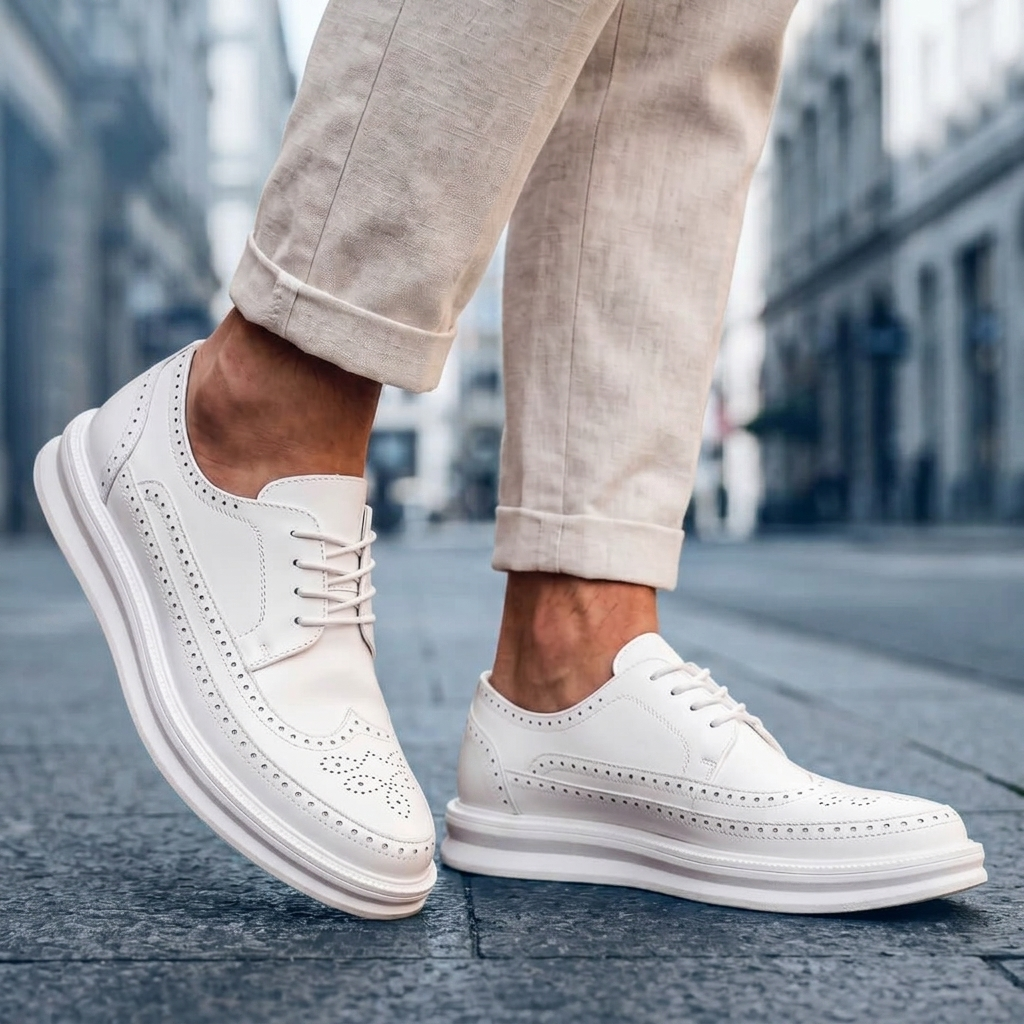 Banstead Brogue Leather-Look Trainers - White