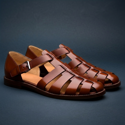 Bartonmere Buckle Leather-Look Sandals - Dark Brown