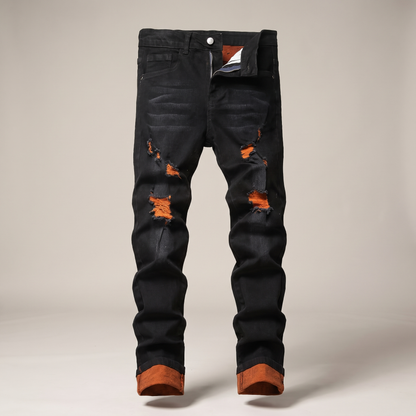 Beckett Flex Distressed Jeans - Black and Orange