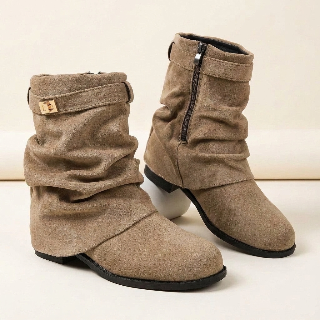 Beckford Slouch Suede-Look Boots - Beige