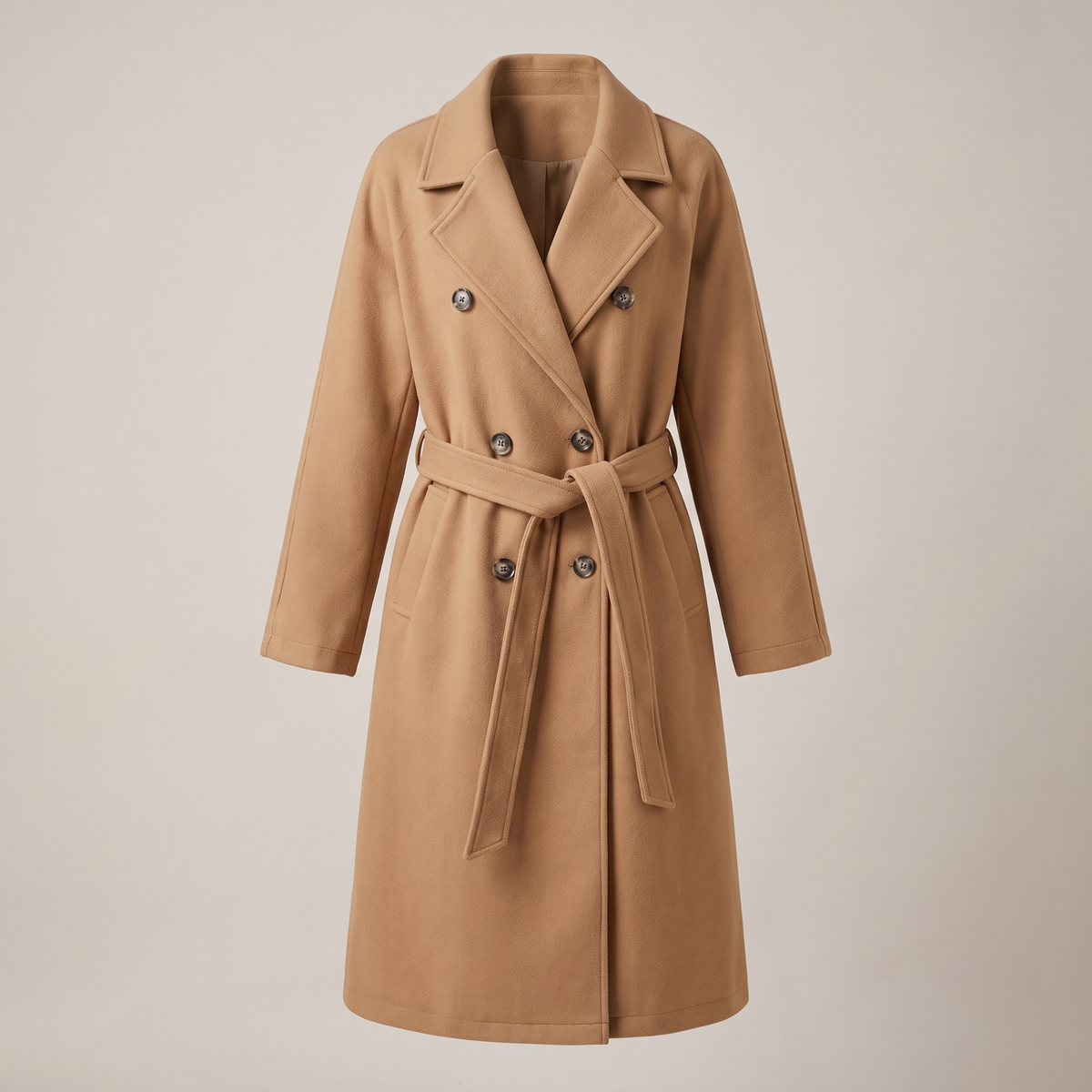 Belted Double Breasted Coat - Apricot