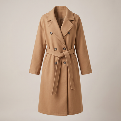 Belted Double Breasted Coat - Apricot