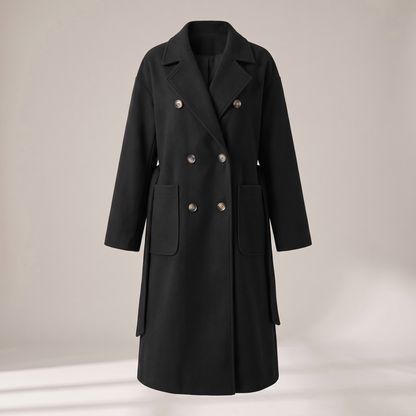 Belted Double Breasted Coat - Black