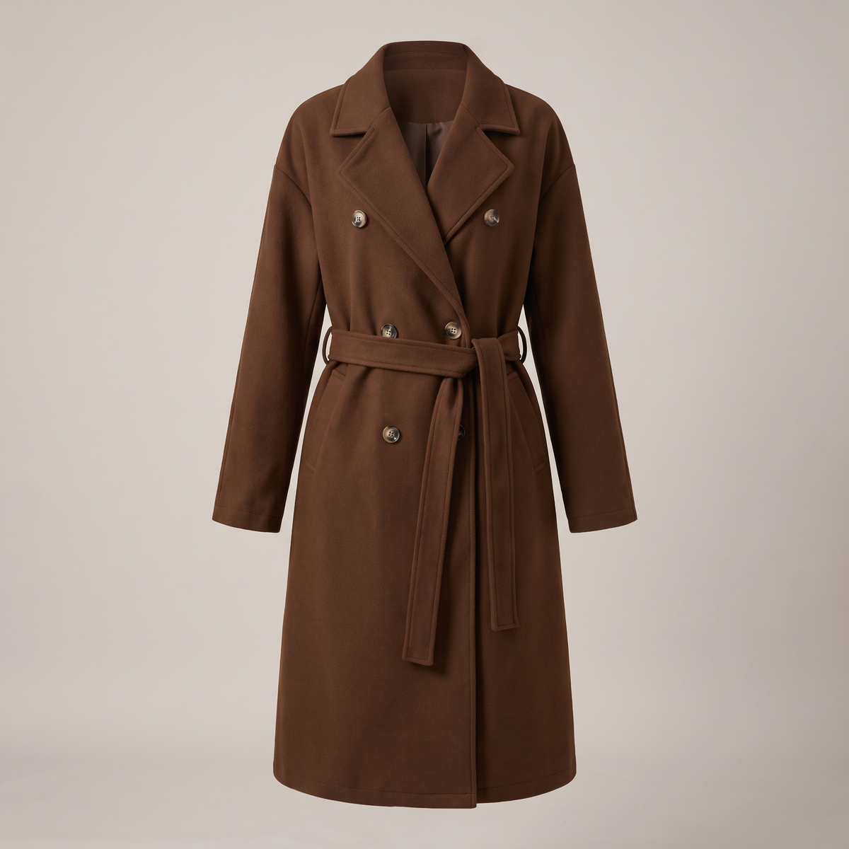 Belted Double Breasted Coat - Dark Brown