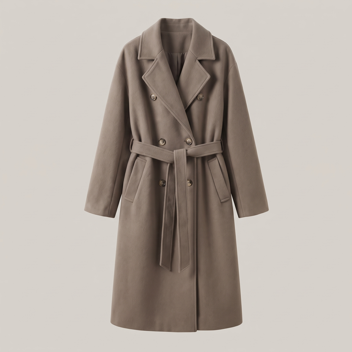 Belted Double Breasted Coat - Grey