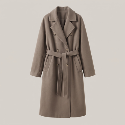 Belted Double Breasted Coat - Grey