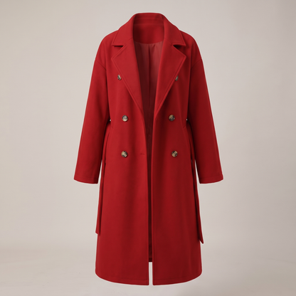 Belted Double Breasted Coat - Red