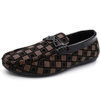 Benson Plaid Leather-Look Loafers - Khaki