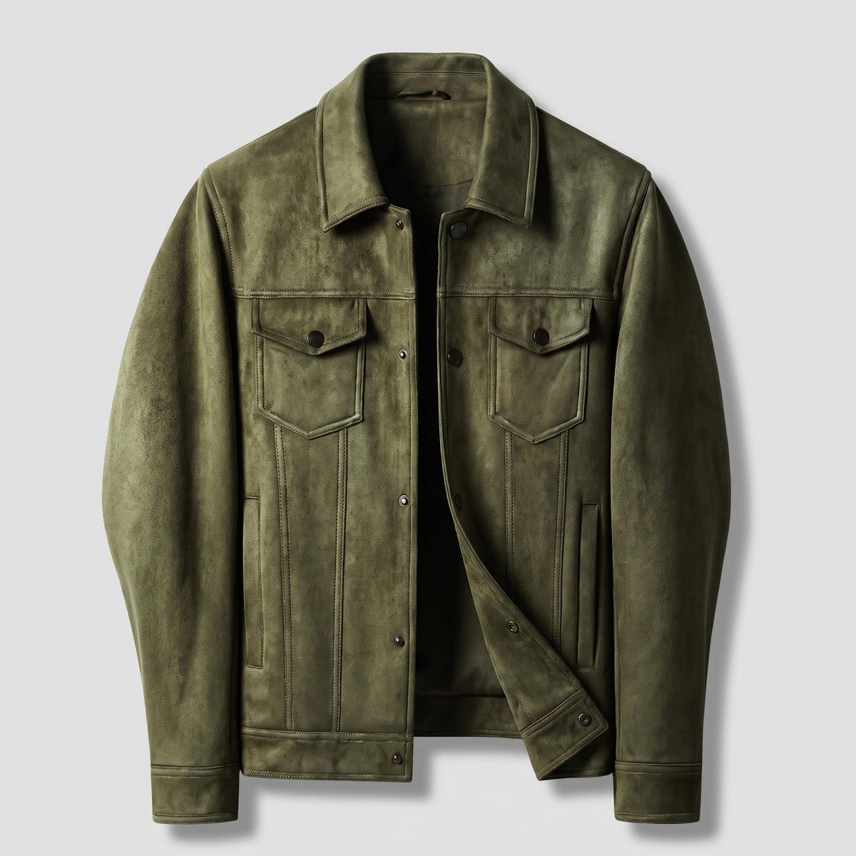 Beverly Suede-Look Retro Jacket - Army Green