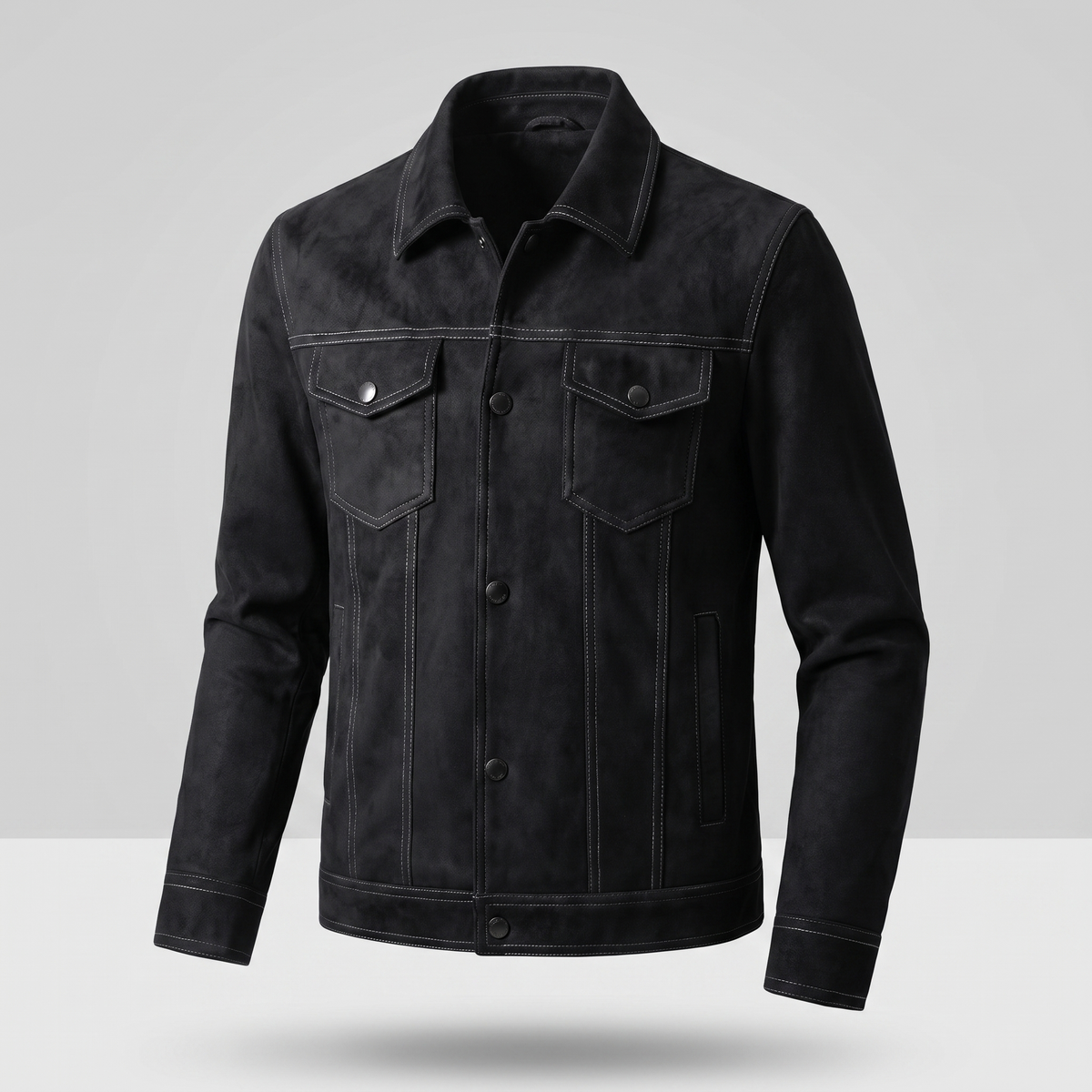 Beverly Suede-Look Retro Jacket - Midnight Black