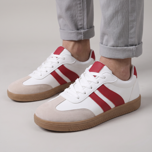 Bijoura Leather-Look Sneakers - White-Red