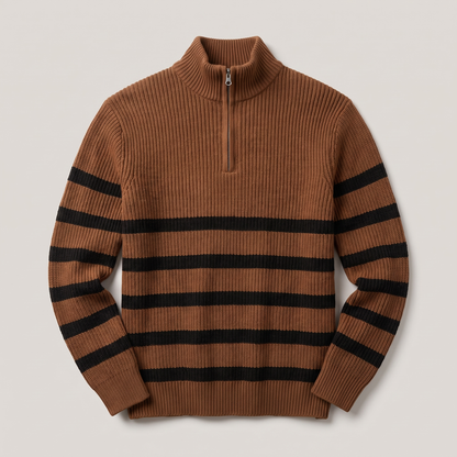 Blackwell Stripe Zip Sweater - Brown
