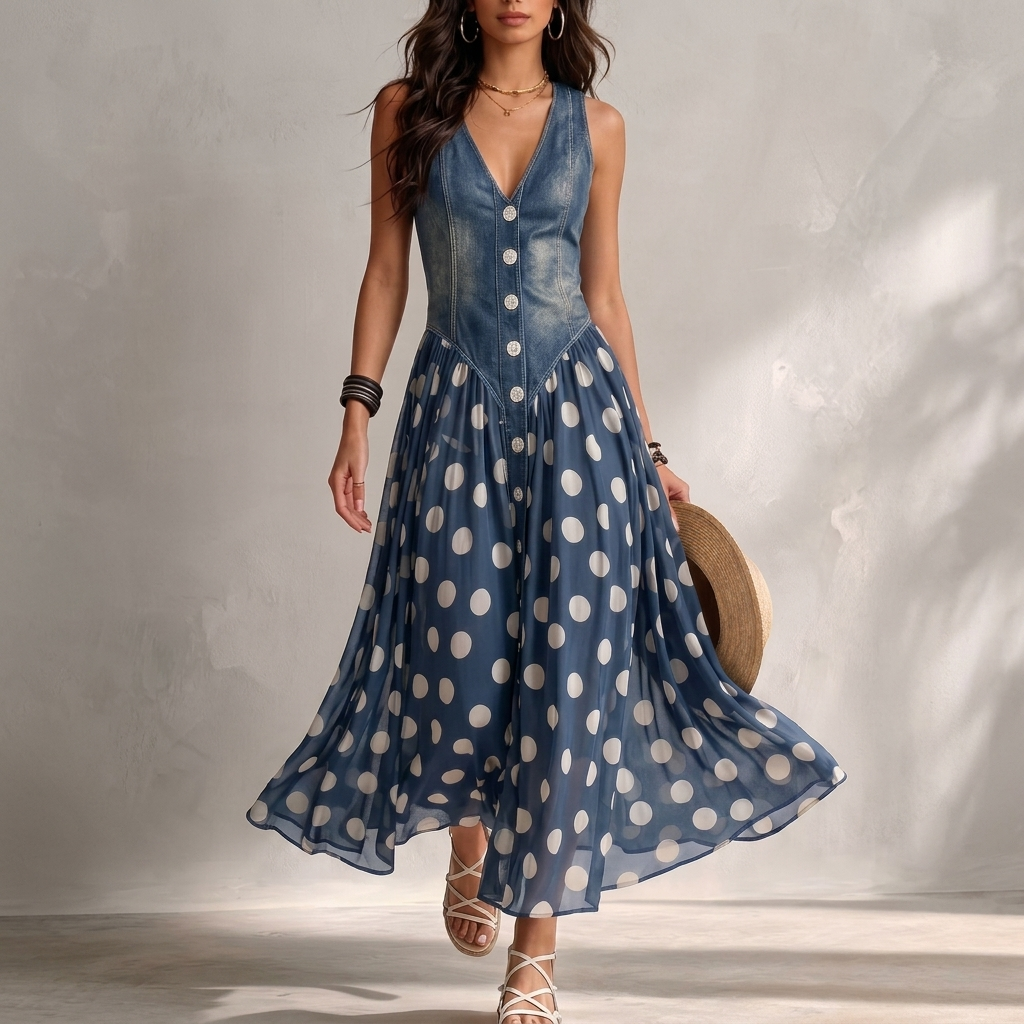 Blythmere Spot-Print Midi Dress - Blue