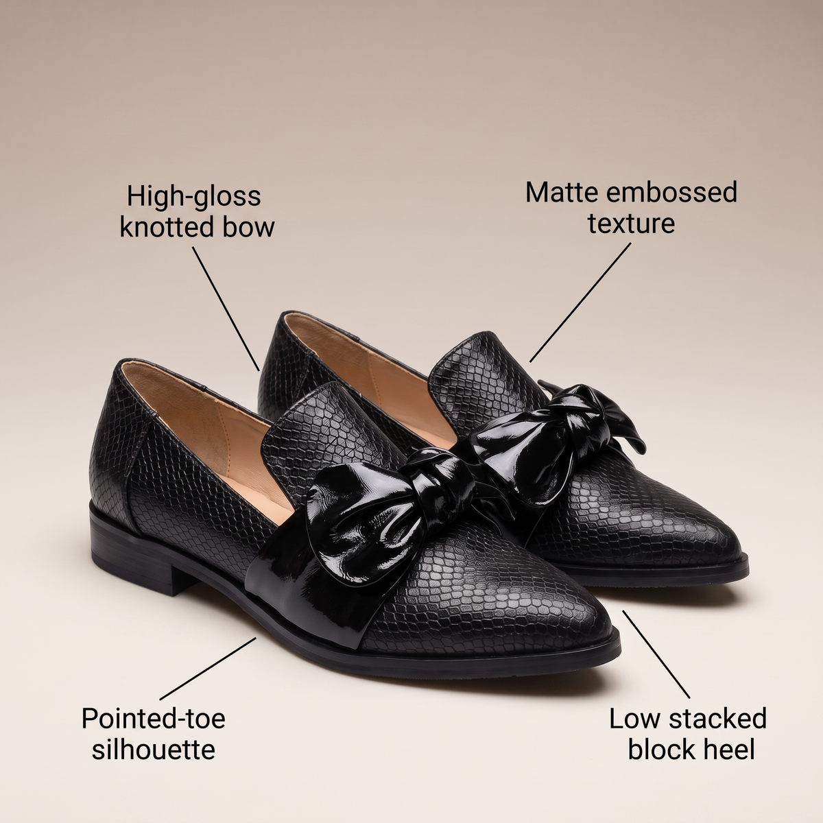 Bow Front Textured Loafers