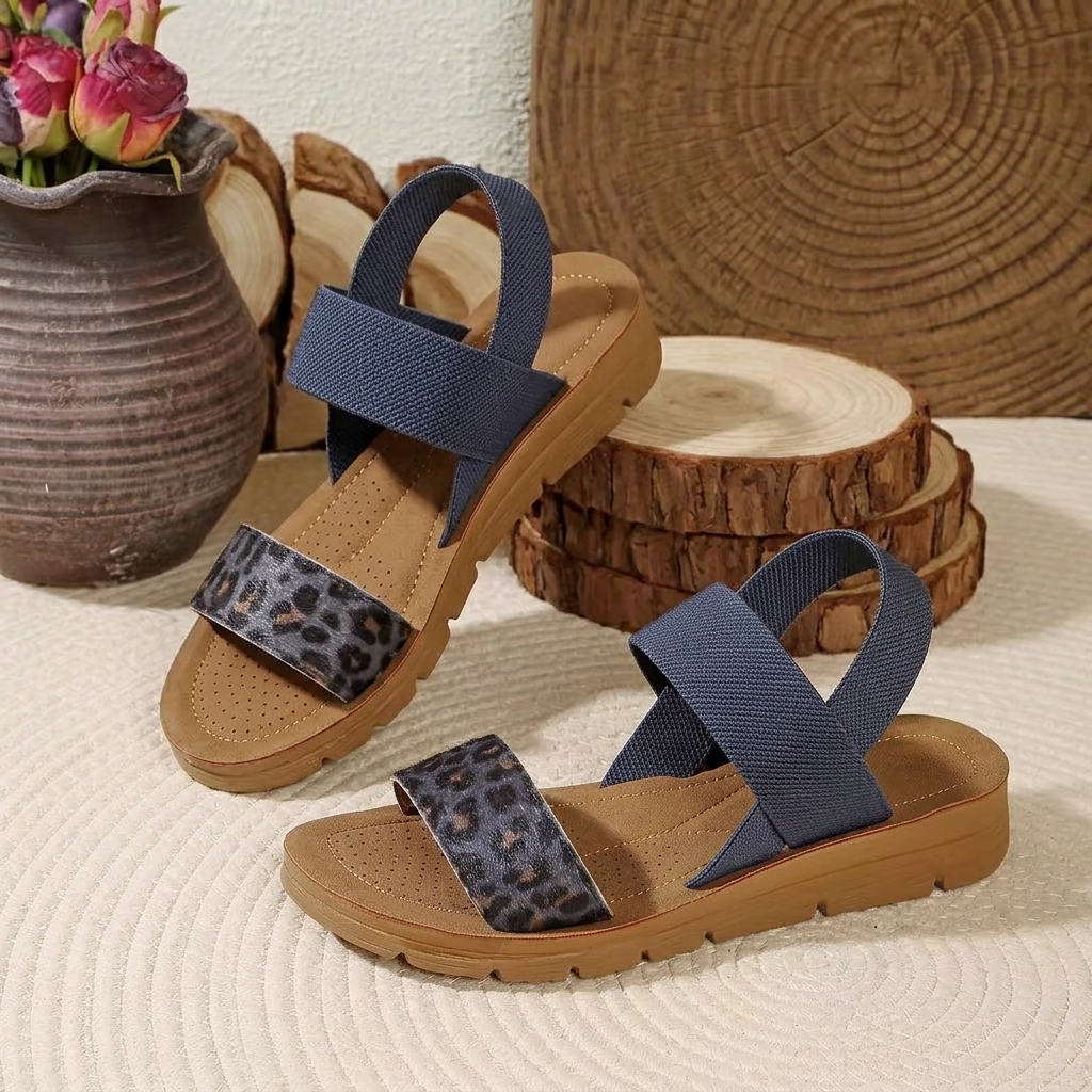 Brackenbury Wide-Fit Summer Sandals - Blue Leopard