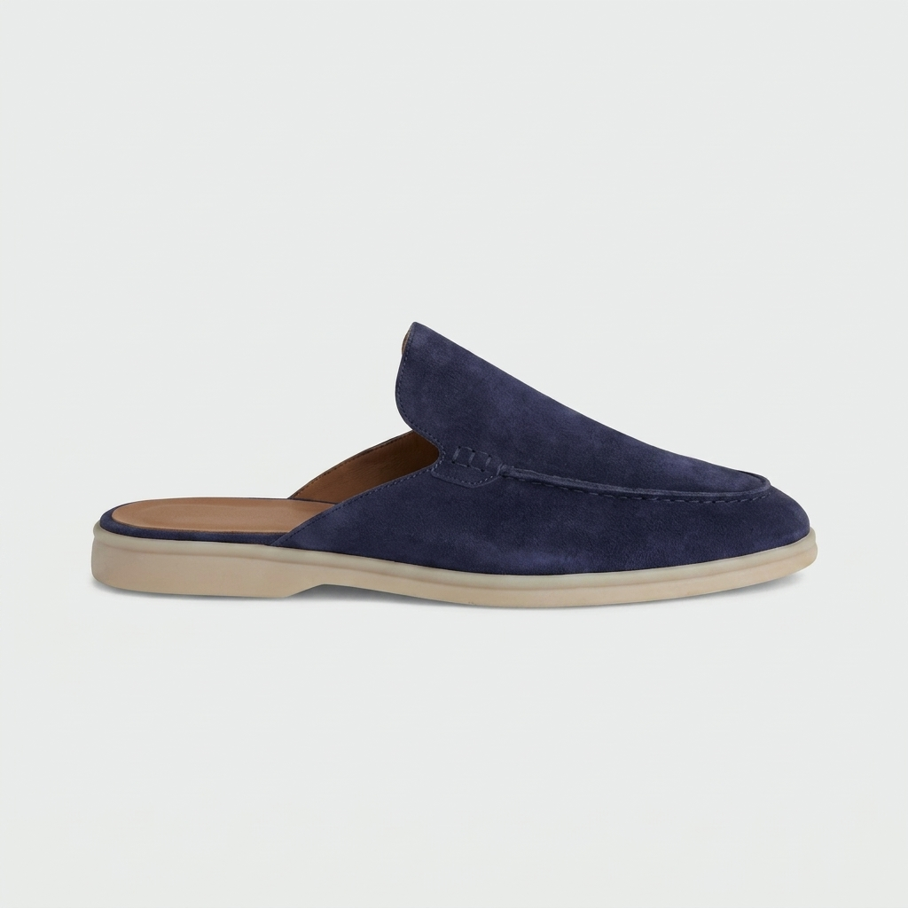 Brackenleigh Suede-Look Backless Loafers - Navy Blue