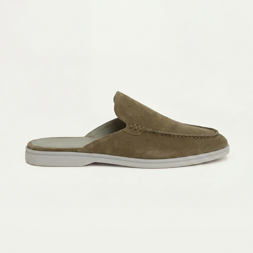 Brackenleigh Suede-Look Backless Loafers - Olive