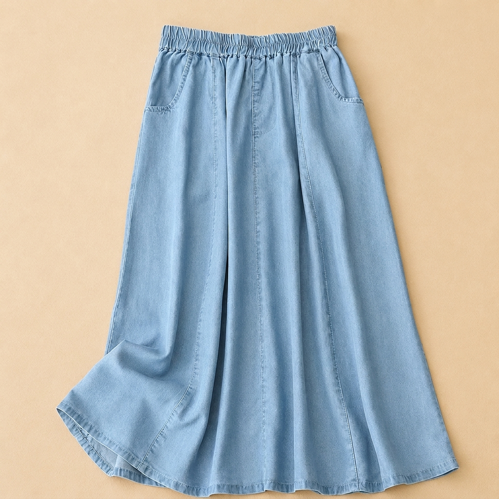 Braystone A-Line Denim Skirt - Light Blue