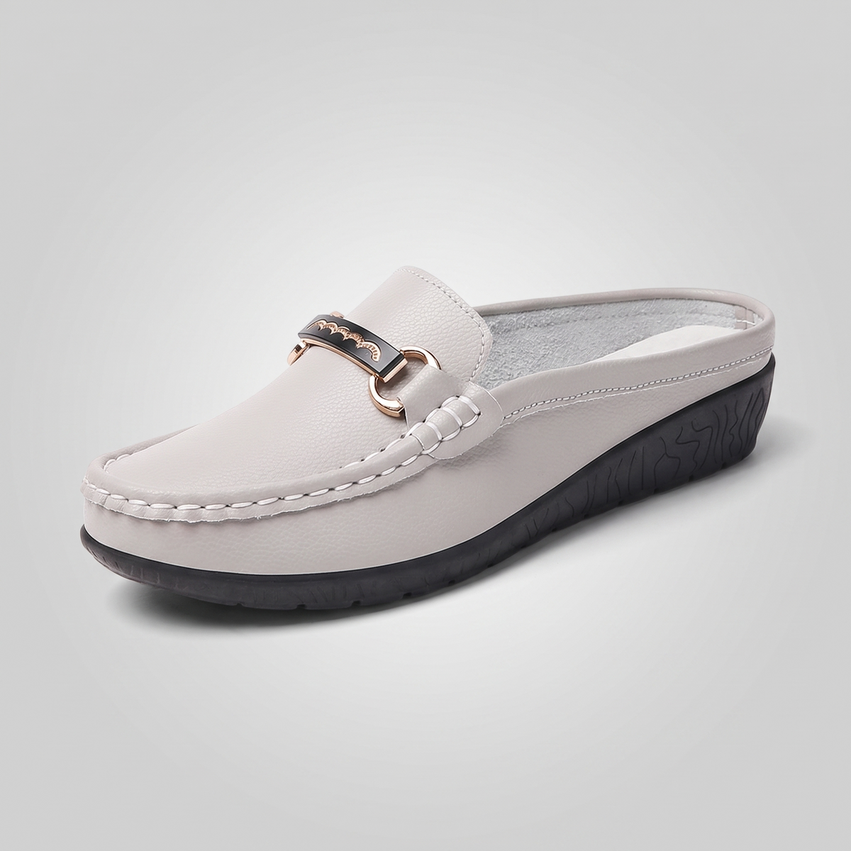 Briony Leather-Look Comfort Loafers - Grey