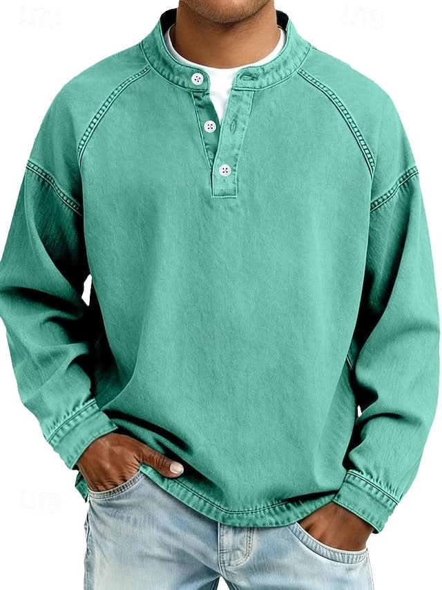 Bromley Relaxed Henley Sweatshirt - Aqua