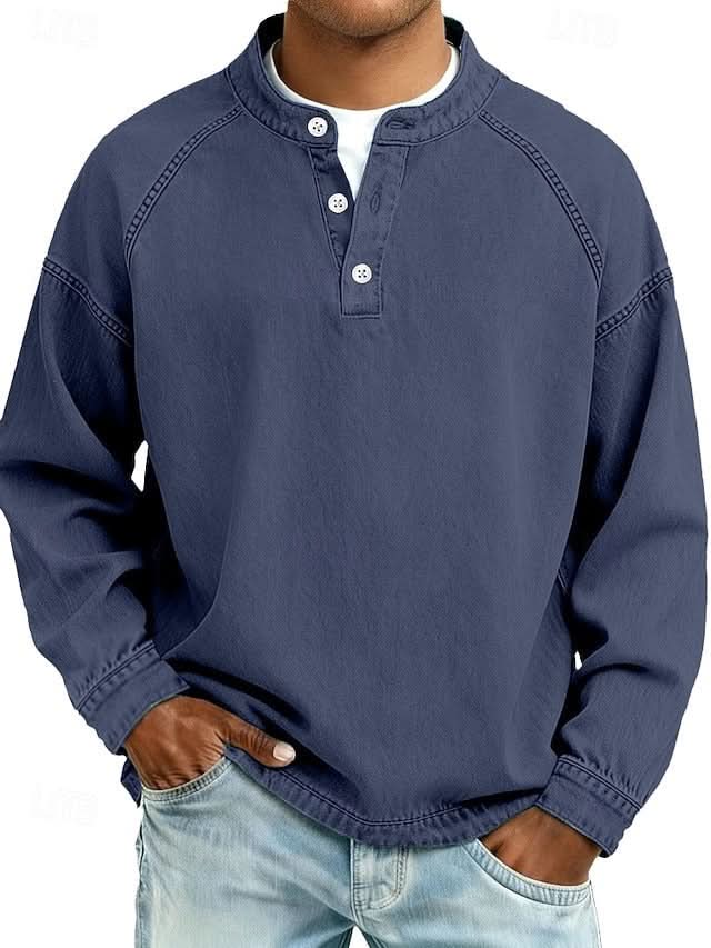 Bromley Relaxed Henley Sweatshirt - Blue