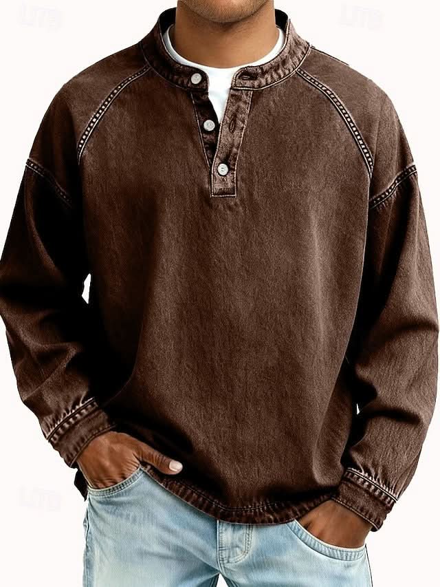 Bromley Relaxed Henley Sweatshirt - Brown