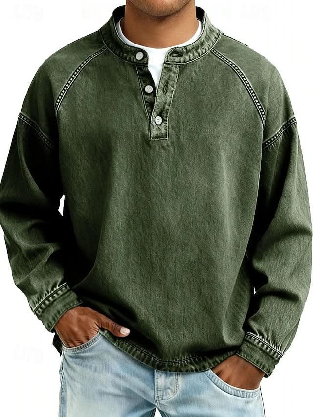 Bromley Relaxed Henley Sweatshirt - Green