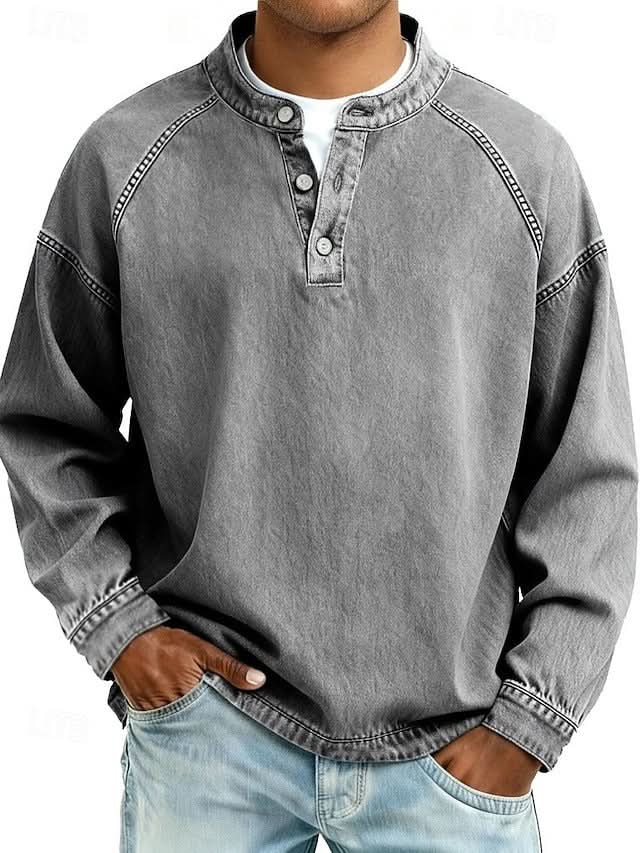 Bromley Relaxed Henley Sweatshirt - Grey