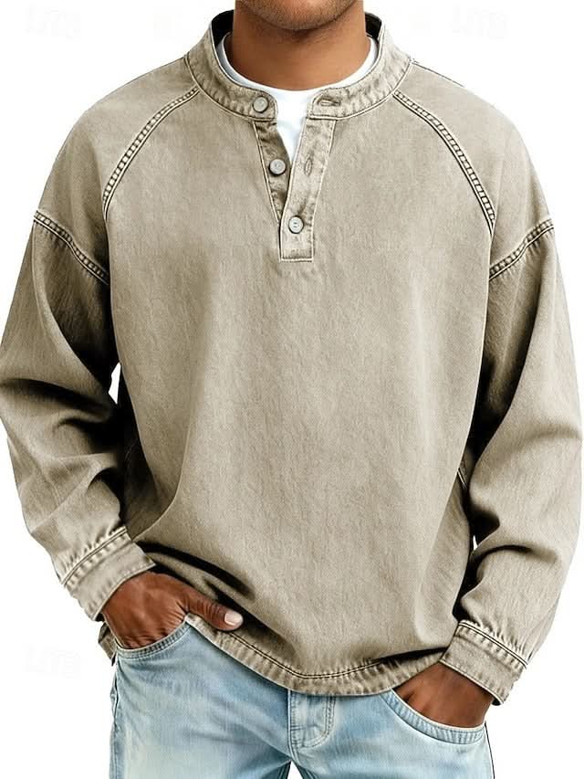 Bromley Relaxed Henley Sweatshirt - Khaki
