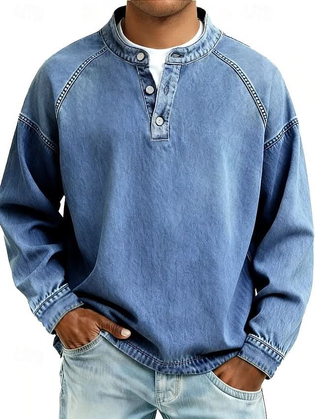 Bromley Relaxed Henley Sweatshirt - Light blue