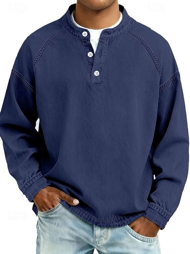 Bromley Relaxed Henley Sweatshirt - Navy Blue