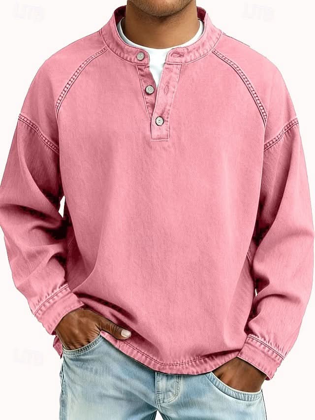 Bromley Relaxed Henley Sweatshirt - Pink