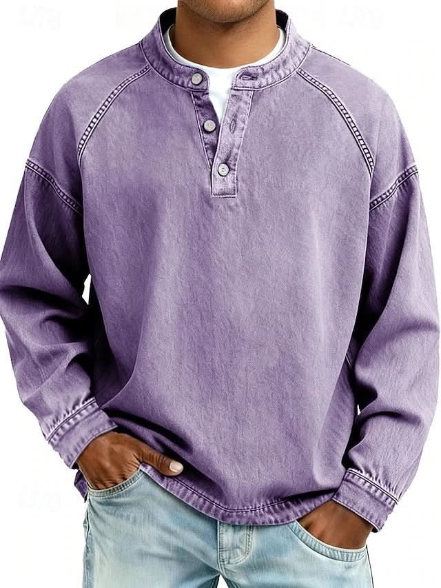 Bromley Relaxed Henley Sweatshirt - Purple