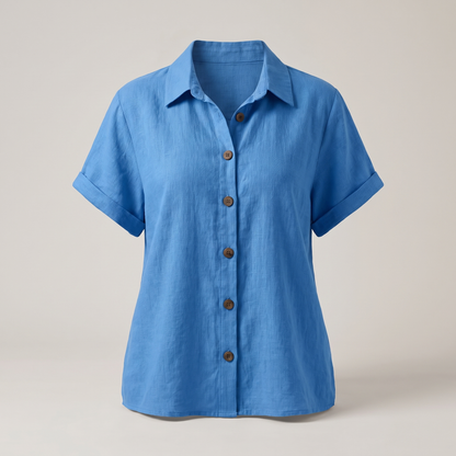 Button Front Blouse - Blue