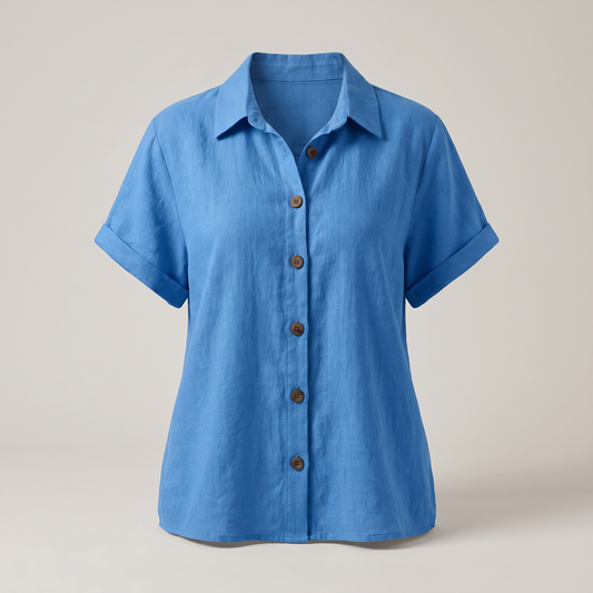 Button Front Blouse - Blue