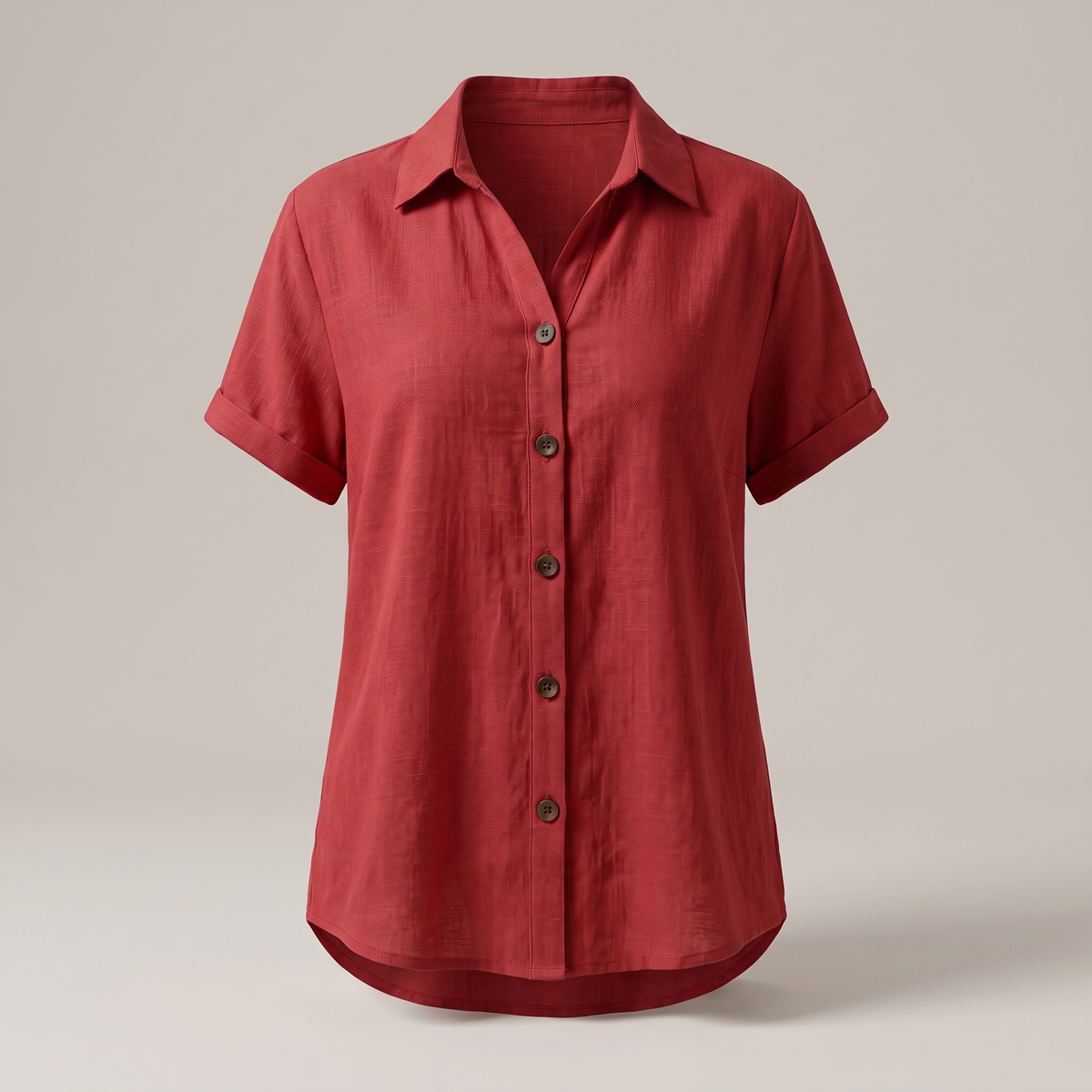 Button Front Blouse - Red